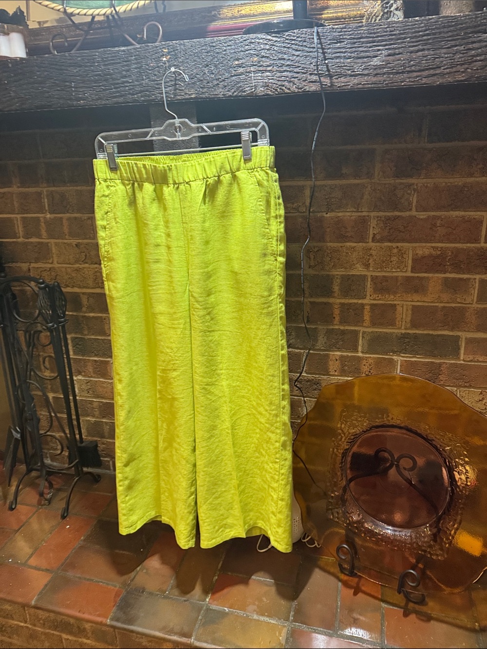 Eileen Fisher Neon Lime Pull-On Wide Leg Pants